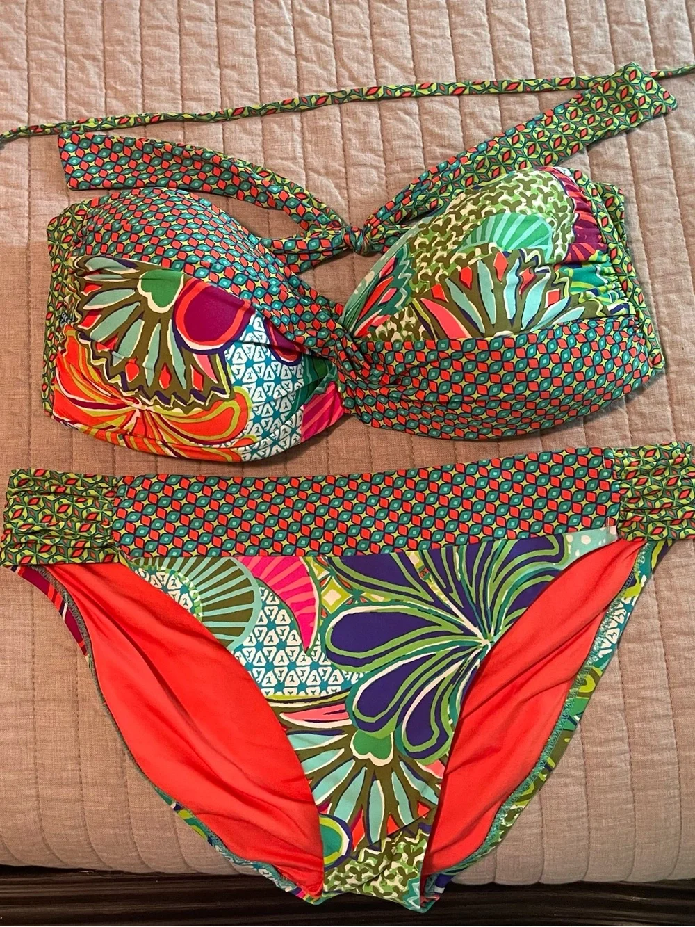 Trina Turk Zanzibar Vibrant Floral Print Bikini - Multi Green & Coral - Picture 1 of 6